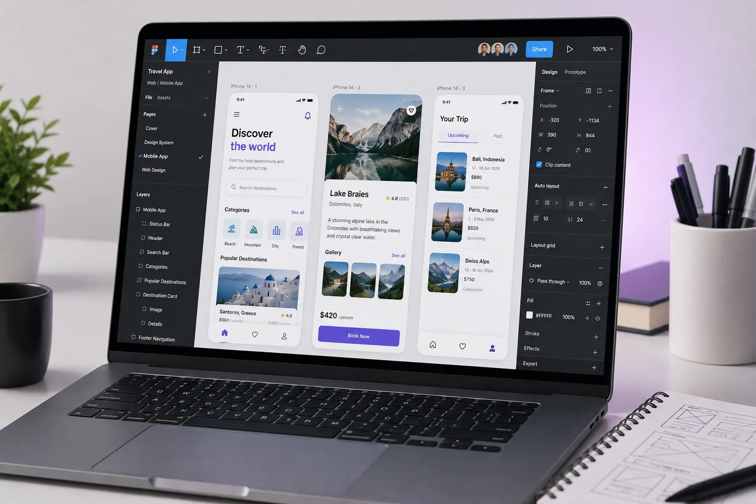 Figma design services mockup showing desktop and mobile screens side by side