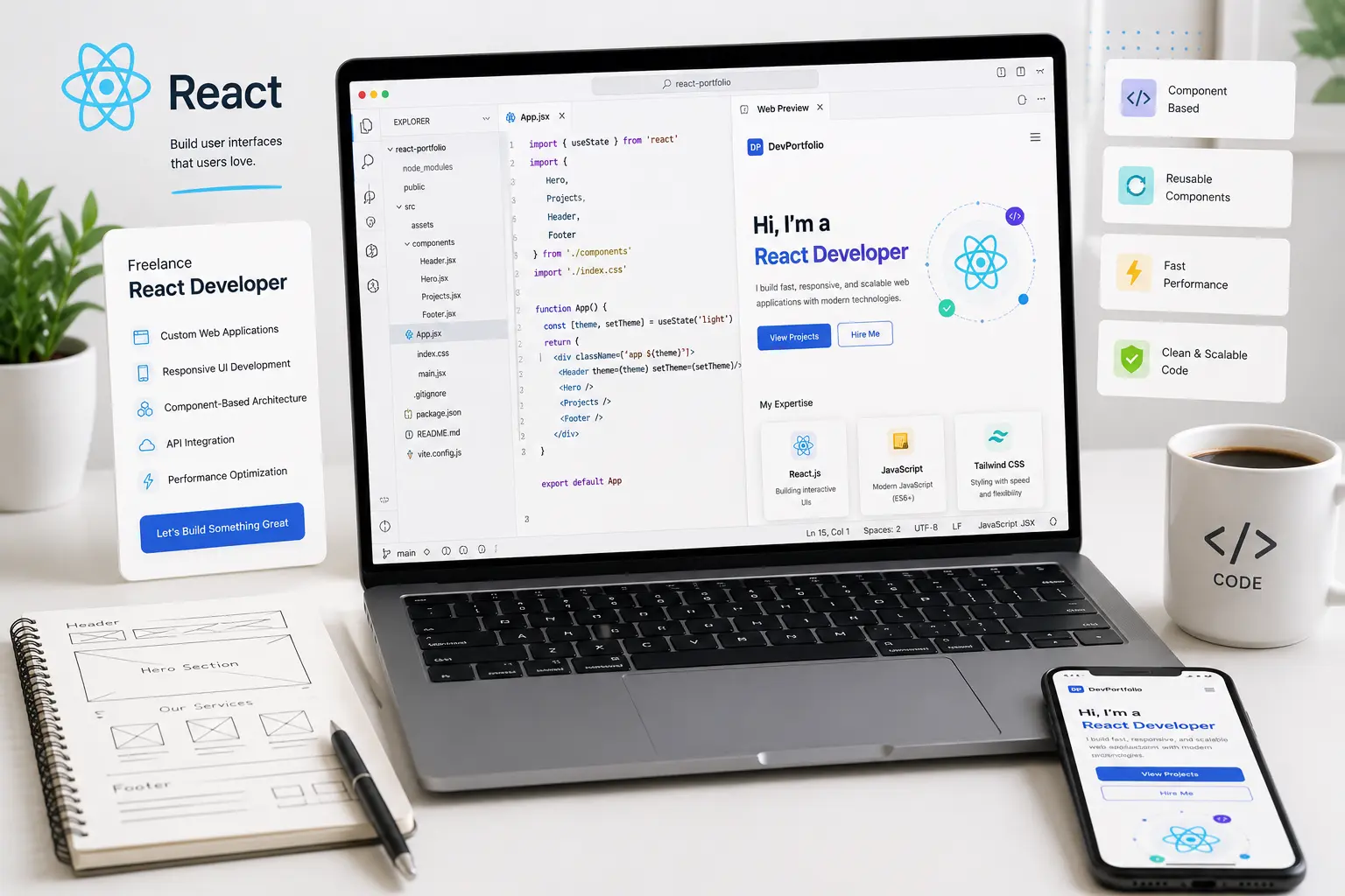 Freelance React developer in India building an interactive dashboard interface