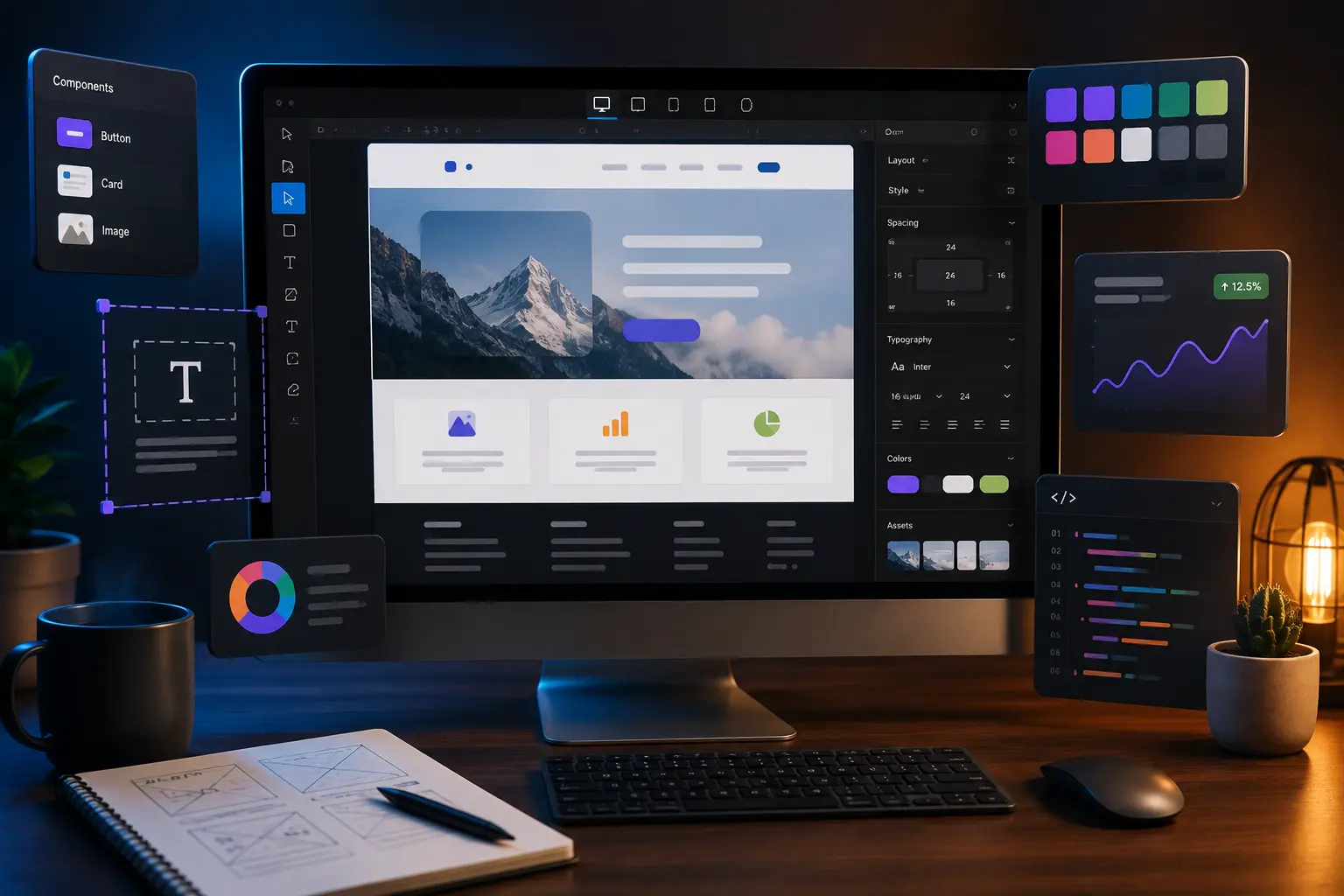 Freelance website designer creating a modern responsive website for a small business using professional web design tools.